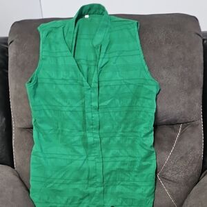 Green Fitted Button Down Blouse with Mandarin Collar